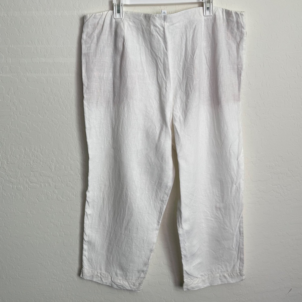 Pure Jill Womens Linen Slim Crop Pants Size L White Elastic Waist Pockets Boho